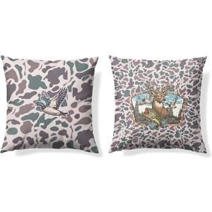 Vintage Camo Mallard Duck Throw Pillow Covers 18x18 Set of 2, Deer Hunting Pillowcase, Camouflage Farm Animal Decorative Pillow Covers,Camouflage Wild Animal Decor,Camo Deer Decor