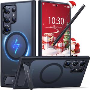 TORRAS Strong Magnetic & Seamless Stand for Samsung Galaxy S24 Ultra Case, Fit for MagSafe, Mil-Grade Drop Protection, Kickstand for Samsung Galaxy S24 Ultra Case, Translucent Back/Black Edge