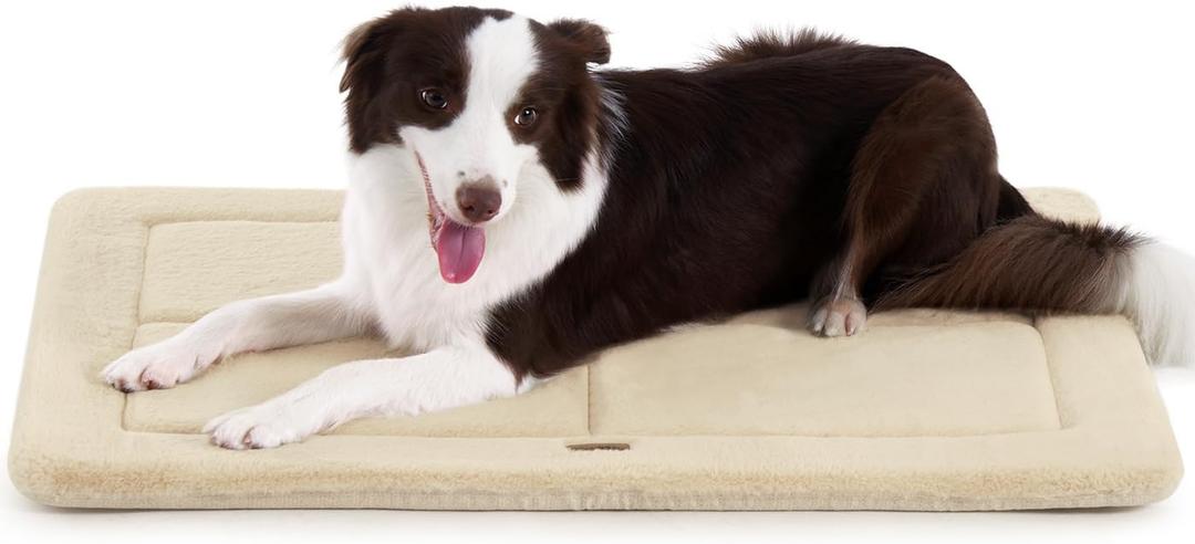 Made4Pets Dog Crate Pad Bed for Medium Large Dogs, Washable & Reversible, Anti-Slip Kennel Mat for Cozy Sleeping, Soft Fluffy Dog Bed for Indoor & Outdoor Use, 35"x23", Beige