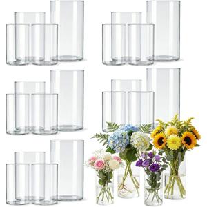 24pcs Glass Cylinder Vases for Centerpieces,Clear Flower Vases for Wedding Decorations and Indoor Home Decor, Hurricane Candle Holder for Table Shelf, Party