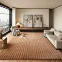 Coffee Rabbit Striped Plush Rug 8'x10', Fluffy Shaggy Area Rug for Nursery & Kids Room, Faux Fur Carpet for Girls Bedroom, Living Room, Teen Decor