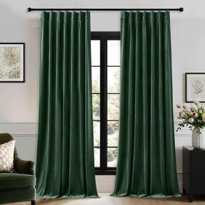 Dark Green Pinch Pleated Velvet Blackout Curtains 84 inches Long 2 Panels Set,Green Luxury Elegant Drapes for Bedroom Living Room,Thermal Insulated Back Tab Window Panels,W40 x L84,Home Decor