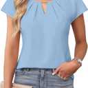Blooming Jelly Womens Dressy Business Casual Tops Work Trendy Short Sleeve Shirts Summer Cute Pleated Blouses (Small, Baby Blue)