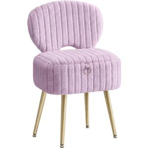 SONGMICS Vanity Chair, Makeup Stool with Folding Backrest, 13"D x 17.1"W x 32"H