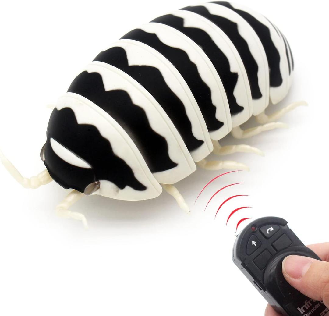 Tipmant RC Bug Remote Control Worm Realistic Pillbug Electronic Animal Prank Toy Insect Car Vehicle Kids Birthday Gifts (Black & White)