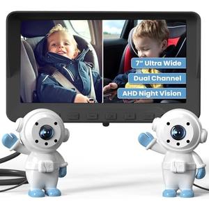 GROWNSY Dual Car Camera Baby Monitor, 7" 1080P AHD Car Camera for 2kids, Backseat Mirror for Baby Rear Facing with Infrared Night Vision, Easily Observe Baby's Every Move
