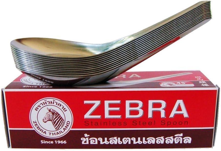 Zebra Spoon Pack of 24 Zebra Thai Chinese Asian Stainless Steel Rice Soup Spoons (2, A)