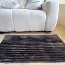 Gray Faux Fur Striped Plush Area Rug for Bedroom Living Room Sofa,3'x5' Fluffy Shaggy Rectangular Square Rug for Kids Teen Girls Room,Furry Carpet Rug for Nursery Baby Room (Grey)