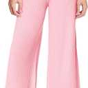 Haloumoning Girls Solid Rib Knit Wide Leg Pants Elastic Waist Flowy Casual Sweater Pants 5-14 Years (S)