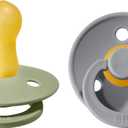 Bibs Pacifiers Color Collection, Set of 2 BPA-Free Latex Pacifiers Made in Europe, Round Nipple Baby Pacifier. (18+ Month (Pack of 2), Sage / Cloud)