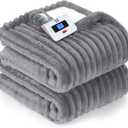 Sealy Electric Blanket Full Size, Soft Ribbed Flannel to Sherpa Reversible Heated Blanket with 10 Heat Settings & 1-12 Hours Auto-Off Overheat Protection, Machine Washable, 72"x84" Light Grey