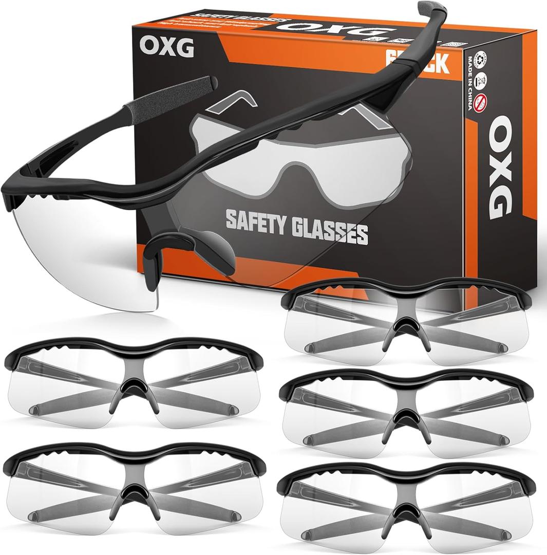 OXG Tinted Safety Glasses for Men Women, ANSI Z87.1 Unisex Safety Sunglasses Impact Resistant Protective Eyewear, 6 Packs