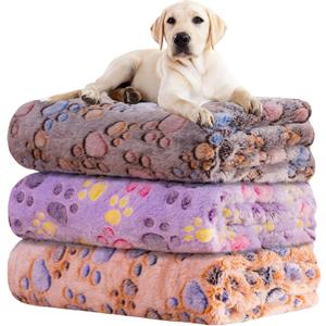 Rezutan Dog Blankets 3 Pack Large Medium Dog Cat Soft Fuzzy Washable Comfort Flannel Fuzzy Soft Pet Blankets, 41 x 31 inch,Tan/Purple/Brown