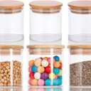 JUVITUS 10 oz Clear Glass Borosilicate Jar with Bamboo Silicone Sealed Lid (6 Pack) Nuts Spice or Kitchen Storage