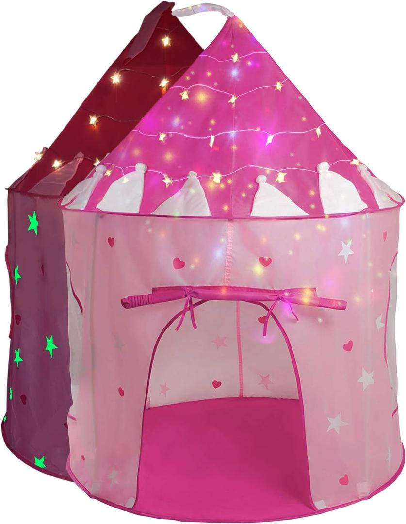 LimitlessFunN Princess Pop Up Kids Play Tent | Includes Star Lights & Carrying Case |, Children Indoor Castle Playhouse for Girls, Toddlers, 41" D x 41" W x 53" H