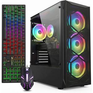 STGAubron Gaming PC Desktop Computer, Intel Core i7 up to 3.9GHz, Radeon RX 580 8G, 16G RAM, 512G SSD, WiFi 6, BT 5.0, RGB Fan x4, Windows 11 Home