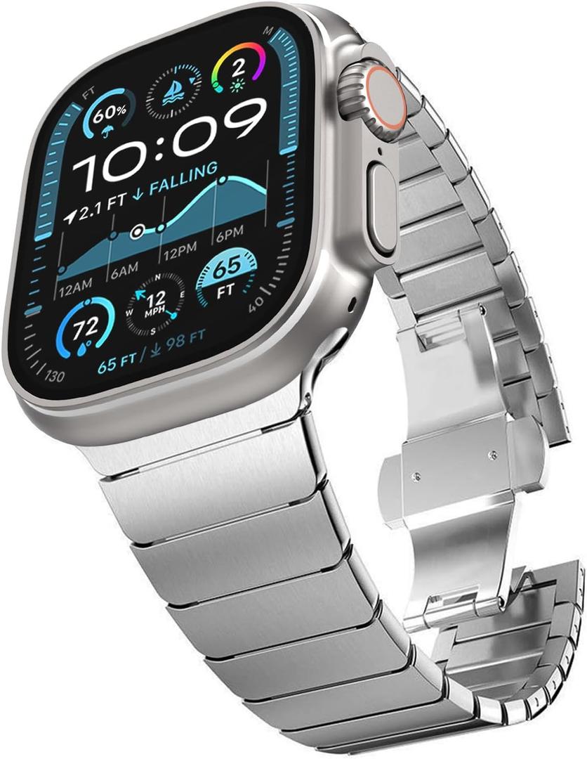 FULLIFE Stainless Steel Band Compatible with Apple Watch Ultra 3/2/1 Band 49mm for Men, Durable Metal Strap for Apple Watch Series 11/10 46mm, 9/8/7 45mm, SE3/6/5/4 44mm, 3/2/1 42mm (Silver)