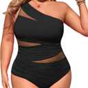 Aqua Eve Plus Size One Piece Swimsuit for Women Tummy Control Bathing Suits One Shoulder Swimwear (Black -1) Size 20 Plus
