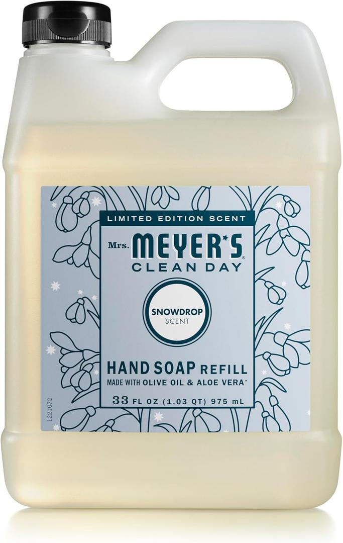 MRS. MEYER'S CLEAN DAY Liquid Hand Soap Refill, Snowdrop Scent, 33 Ounce Bottle