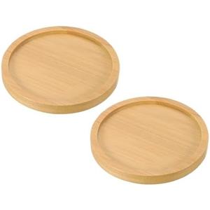 PATIKIL Bamboo Wood Saucer, 2 Pack 3.5 Inch Round Wooden Plant Drainage Tray Bonsai Plants Saucer Succulent Pot for Home Balcony