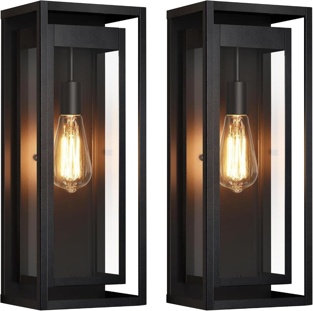 Large Outdoor Wall Sconce 2 Pack, 19" Outdoor Wall Lights Wall Mount, Matte Black Exterior Lighting Fixtures Anti-Rust Porch Lights with Clear Glass for Front Door, Garage