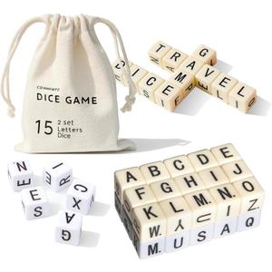 Full Alphabet Crossword Dice Game | Upgraded | 2 Sets of Word Dice - 30 Large Lettered Dice | Fun Family, Travel & On-the-Go Word Game (Yellow+white)