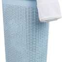Mind Reader Slim Laundry Hamper with Lid, 40L Clothes Basket, Narrow Tapered Design with Ventilated Cutout Pattern, Plastic, Baby Blue