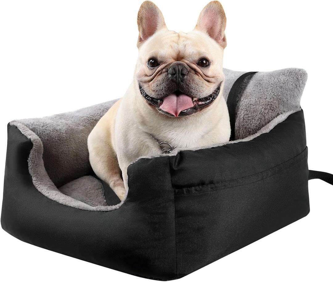 Downluxe Dog Car Seat - Detachable & Machine Washable Booster Seat with Pockets, Waterproof Travel Bed for Small Dogs Up to 25lbs, Dark Grey
