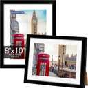 8x10 Picture Frame Set of 2, Black Photo Frame for Tabletop or Wall Display, Display Pictures 5x7 with Mat or 8x10 Without Mat, Frame Collage with HD Plexiglass for Gallery Wall Home Decor