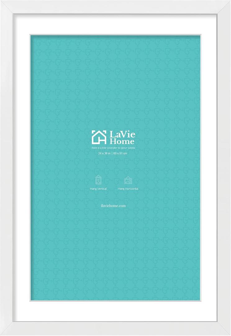 LaVie Home 24 x 36 Poster Frame White, Display Pictures 20x30 with Mat or 24x36 Without Mat, Stable and Sturdy Picture Frame and Polished Plexiglass, Horizontal and Vertical Format of The Wall1 Pack