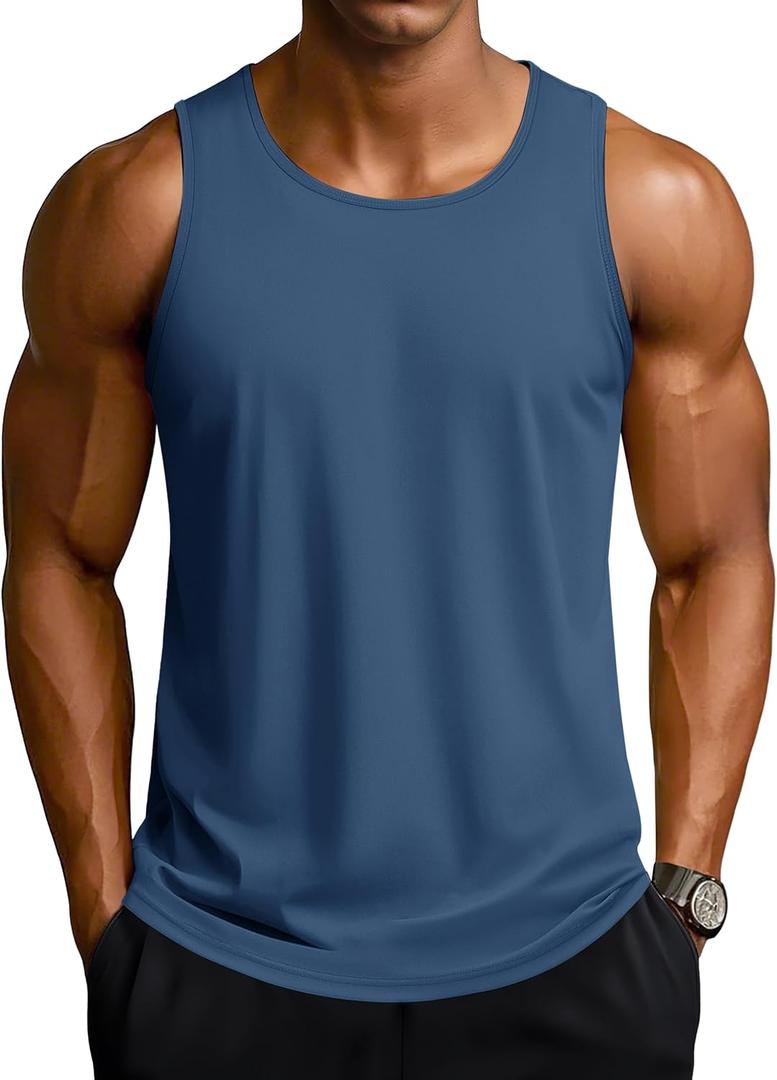 TACVASEN Men's Workout Tank Tops Sleeveless UPF 50+ Summer Sun Shirts Quick Dry for Running Swim Gym Beach (Blue, M)