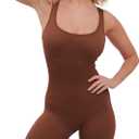 Super Eagle Ribbed Body Suit for Women Shapewear Yoga Jumpsuit Sleeveless Ladies Bodycon Unitard Romper Gym Wear Padded (Brown)
