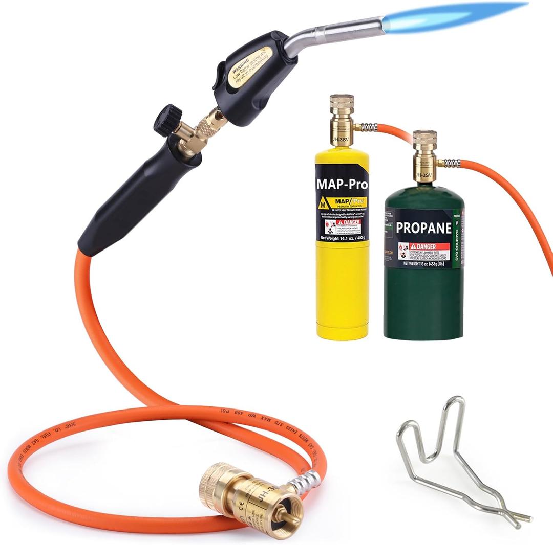 Propane Torch Hose Kit, Mapp Gas Torch Heat 3600 Map Gas Torch Kit Trigger Start & Heat Adjustment, Soldering Welding Torch Fuel by MAPP, Map/Pro,Propane(Includes Cylinder Clip)