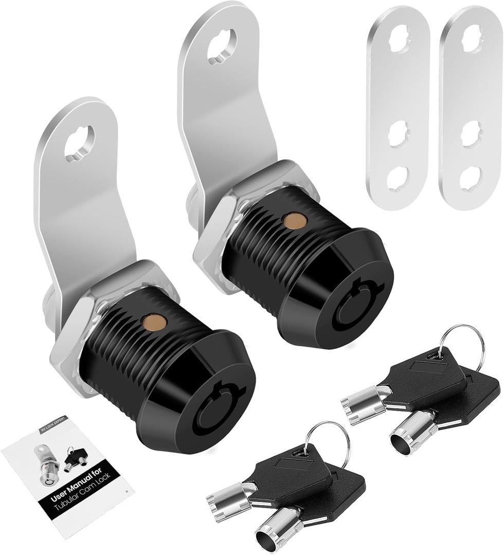 2 Pack Tool Box Lock with Keys, 5/8" RV Storage Lock Keyed Alike, Cabinet Lock Cam Locks for Toolbox Lock Replacement Mailbox RV Compartment Locks with Manual (Black -2 Pack, 5/8 Inch)