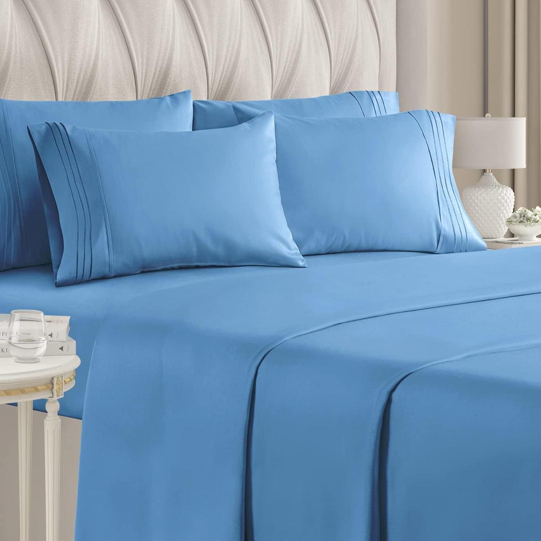 CGK Unlimited Full Size 10 PC Luxury Bed Sheet Bundle- Extra Soft Breathable, Cooling Sheets with Deep Pockets, Wrinkle Free- Easy Fit Bundle with 4PC & 6PC Bed Linen Sets (Full Size, Denim Blue