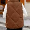 MEROKEETY Womens 2025 Puffer Vest Sleeveless Zip Up Quilted Coat Stand Collar Gilet Jacket With Pockets (Brown, L)