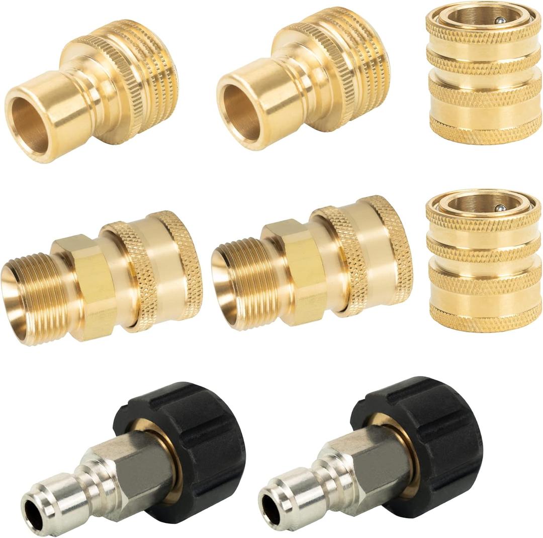 Pressure Washer Quick Connect Kit, Quick Disconnect Kit, M22 14mm Metric Male Thread Quick Connector, M22 to 3/8'' Quick Connect, 3/4" to Quick Release, 8 Pack