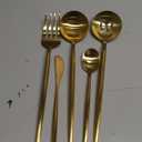 Gold Stainless Steel Serving Utensils Set, 5 Pcs - 10.8 Inch Serving Fork, 10.3 Inch Slotted Spoon, Sugar Spoon, Butter Knife for Buffet