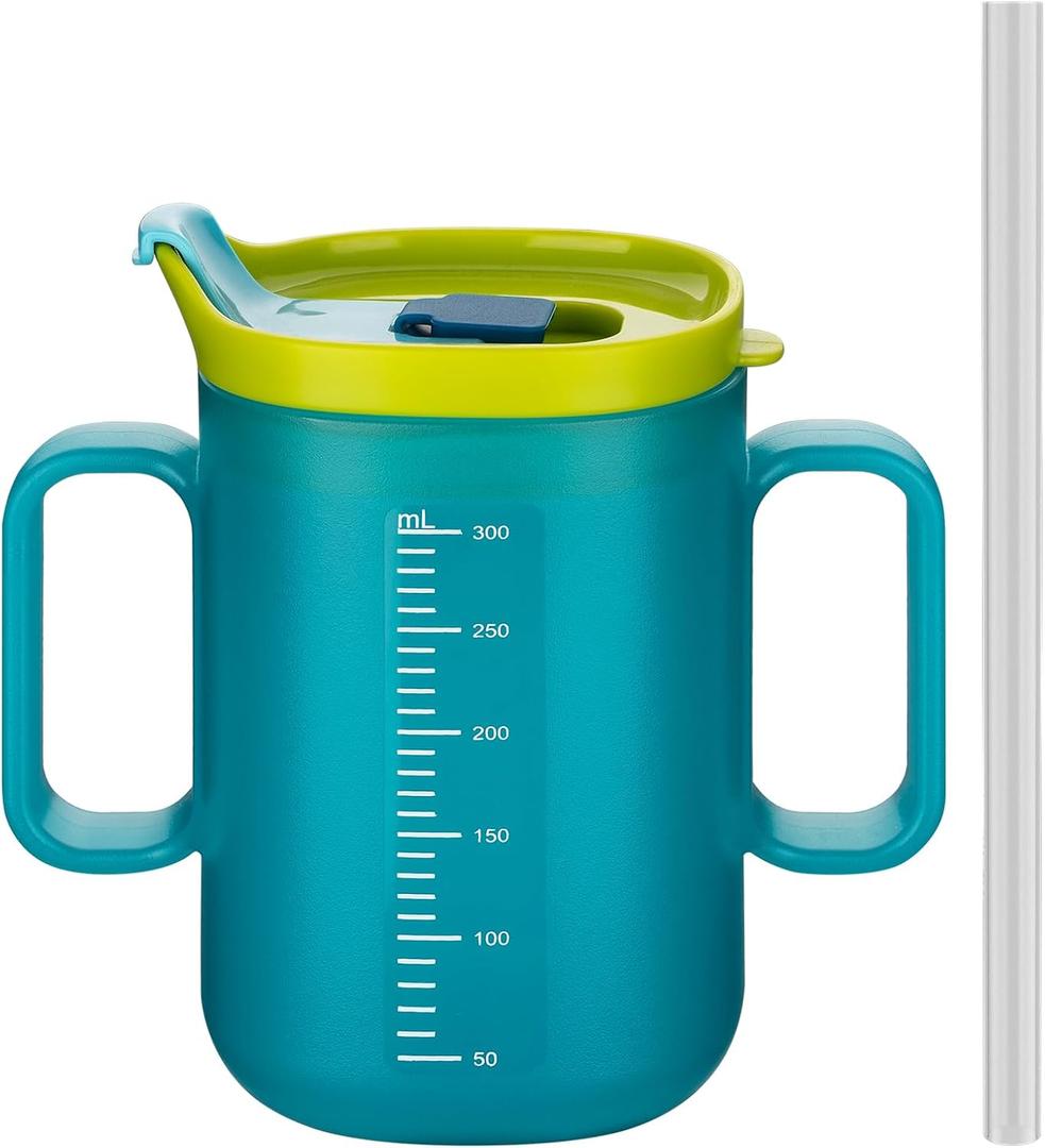 VOPHIA Senior Water Cup Sippy Cups for Elderly, Safe Silicone Spill Proof Cups with 2 Handles Straw and Lid for Adults for Hospital Patients, Elderly, Pregnant, and Disabled (Blue-1 Pack)