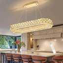 Modern Oval LED Crystal Chandelier for Dining Room Dimmbale Pendant Light with Remote Rectangular Light Fixture for Living Room Kitchen Island Gold, Oval 40"