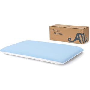 AM AEROMAX 2.75 Inches Queen Size Hyper Slim Memory Foam Pillow for Stomach and Back Sleepers - Thin, Flat Design for Cervical Neck Alignment and Deeper Sleep. (Blue/White)