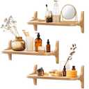 omedecal Wooden Floating Shelves for Wall, 15.7" W x 5" D x 0.6" H Large Wall Shelves, Hanging Storage Shelf with Sturdy Brackets for Living Room, Kitchen, Bathroom, Bedroom Decor, Natural, 3 Packs