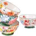 Gnlnkn Set of 4 Hand-Painted Ceramic Bowls with Underglaze Decoration, 5.5 Inch – Floral Pattern, Microwave & Dishwasher Safe