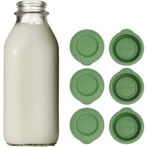 JarSaver Silicone Replacement Caps | 48mm Diameter Bottle Lids That Fit Perfectly Stanpac & Libbey Milk Glass Bottles | Reusable, Long-Lasting and Easy to Clean Bottle Caps (Green, 6 Pack)
