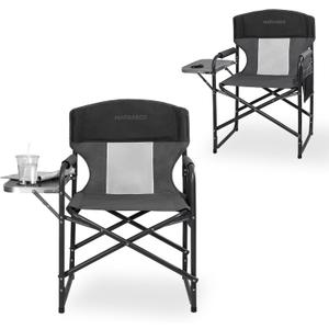 Heavy-Duty Director Camping Chair 2-Pack with Side Table, Black