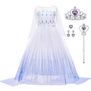 Elsa Costume for Girls Princess Elsa Dress Toddler Kids Halloween Cosplay Birthday Party Outfit White (5-6 Years)