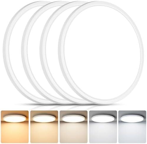 Brightever 2Pack LED Flush Mount Ceiling Light Fixture, 12 Inch 24W, Super Slim 0.67 Inch, 3200LM, Dimmable & 2700K-6500K 5 Color Selectable LED Ceiling Lights for Bedroom