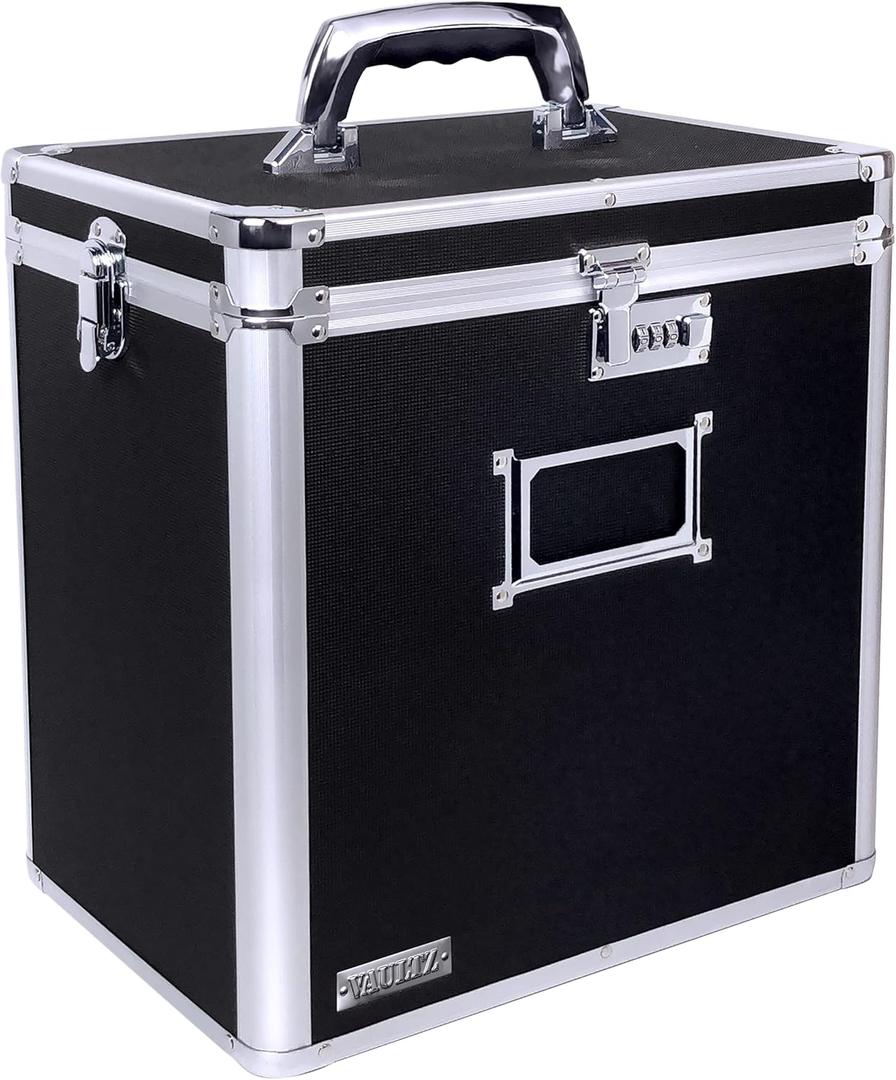 Vaultz Vinyl Record Storage Box - Locking 50 Album Holder & Organizer - Great Alternative to Flimsy LP Crate - 14.4 x 13.4 x 9.6 Inches - Black