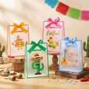 Gersoniel 24 Pack Cinco De Mayo Clear Gift Bags with Handles Reusable Plastic Mexican Party Gift Bags with Ribbons Fiesta Goodie PVC Pouches for Birthday Holiday Party Supplies, 7 x 10 x 3.15 Inch