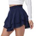 Flowy Shorts for Women Boho Ruffle Skirt Crochet Tiered Mini Skort High Waisted Butterfly Golf Tennis Casual Summer (Medium, Navy)